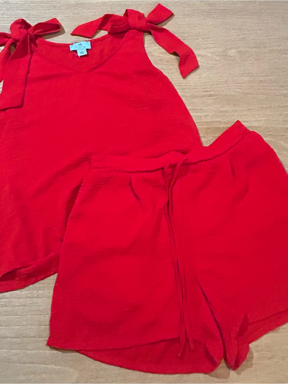 CeCe Girls Red Tie-Shoulder Tank & Drawstring Shorts Set size S